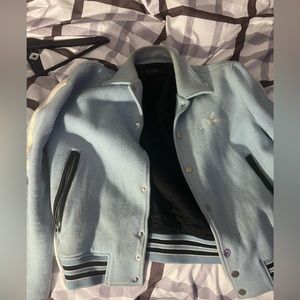 Amiri light blue logo print bone patch jacket men size 52 US XL